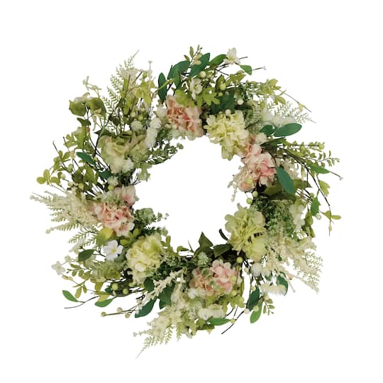 24&#x22; Pink &#x26; Cream Hydrangea &#x26; Dogwood Floral Spring Wreath